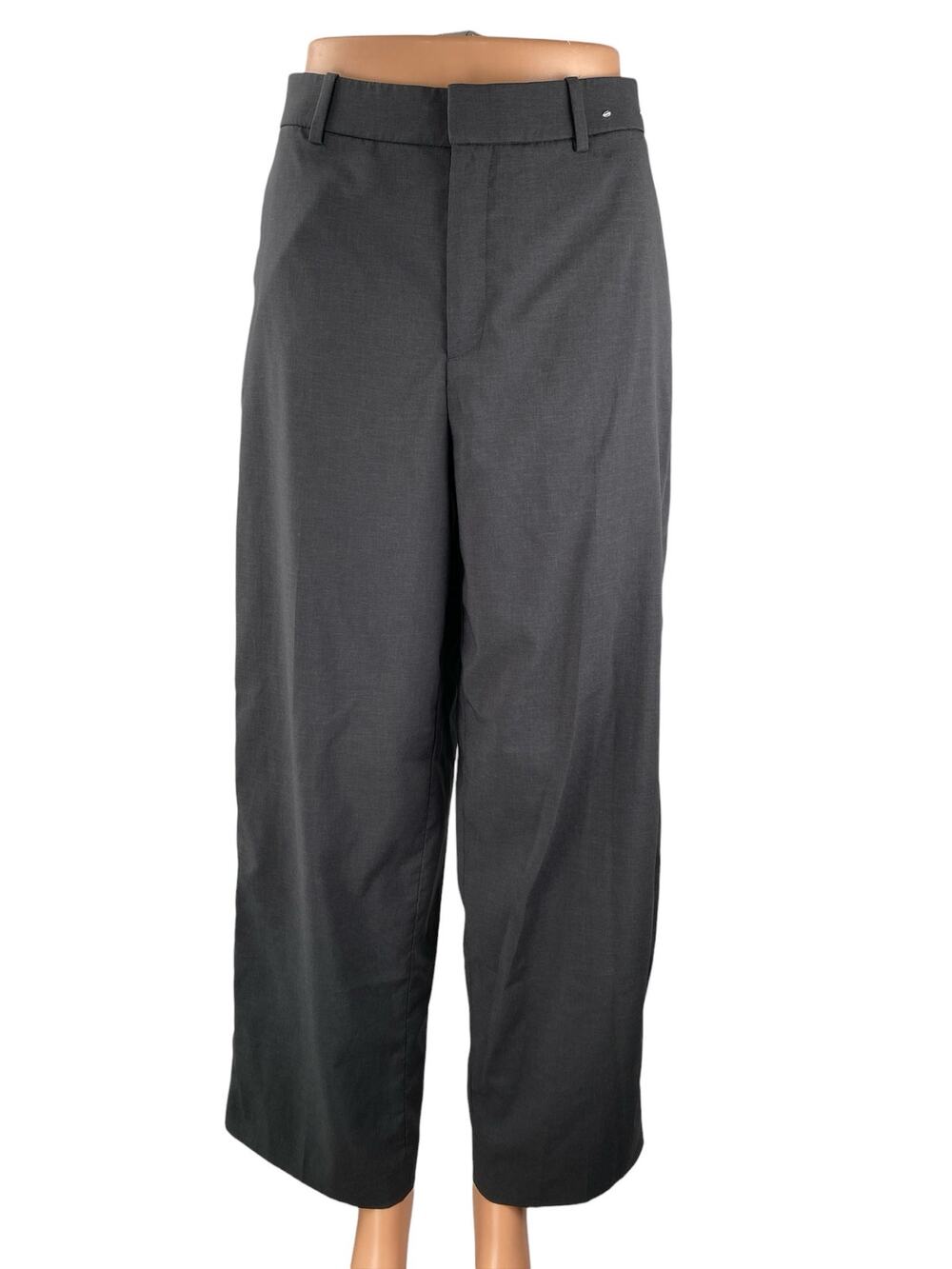 Uniqlo Women's Gray High Waisted Pleated Baggy Wide Leg Trousers Dress Pants M